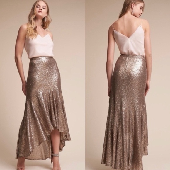 BHLDN Jenny Yoo COSMOS SKIRT sparkly gold champagne sequin maxi mermaid bridal - Picture 1 of 5